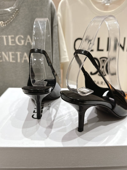 JUDY CAP TOE SLINGBACK 65MM IN BLACK SMOOTH AND SHINY CALFSKIN