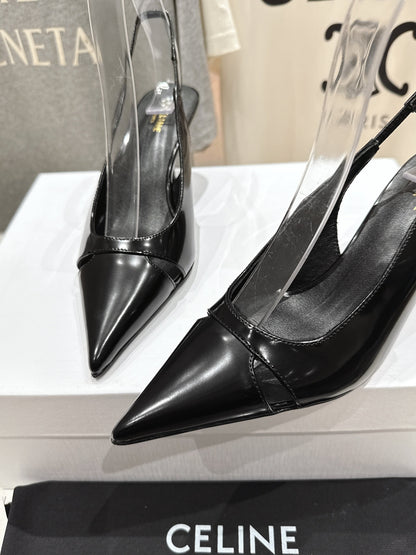 JUDY CAP TOE SLINGBACK 65MM IN BLACK SMOOTH AND SHINY CALFSKIN