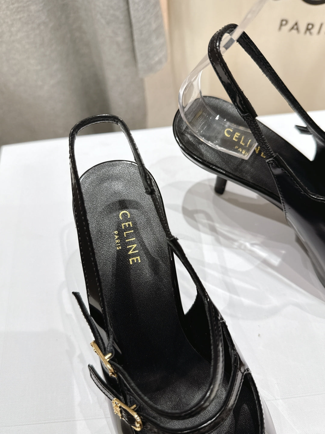 JUDY DOUBLE STRAP MARY JANE SLINGBACK 65MM IN BLACK SHINY CALFSKIN AND GOLD SNAKE EMBOSSED LEATHER