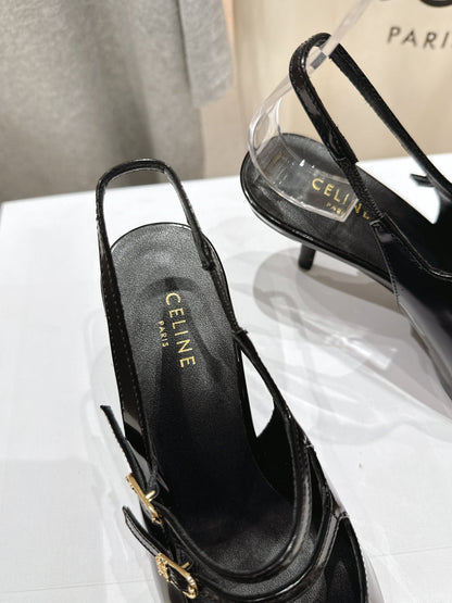 JUDY DOUBLE STRAP MARY JANE SLINGBACK 65MM IN BLACK SHINY CALFSKIN AND GOLD SNAKE EMBOSSED LEATHER