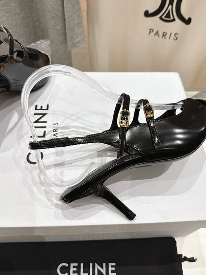 JUDY DOUBLE STRAP MARY JANE SLINGBACK 65MM IN BLACK SHINY CALFSKIN AND SILVER SNAKE EMBOSSED LEATHER