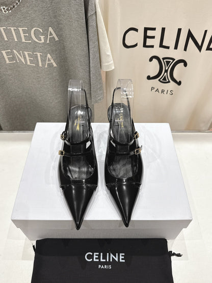 JUDY DOUBLE STRAP MARY JANE SLINGBACK 65MM IN BLACK SMOOTH AND PATENT CALFSKIN