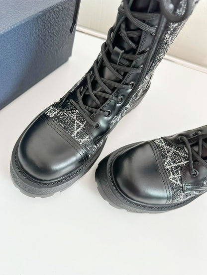 D-UNIT ANKLE BOOT BLACK CALFSKIN WITH CANNAGE TWEED