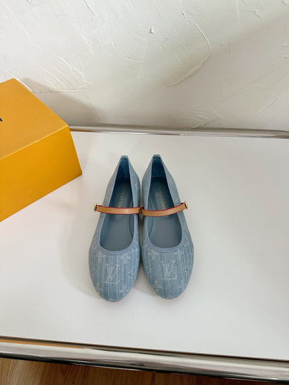 ROMY FLAT BALLERINA IN LIGHT BLUE MONOGRAM DENIM FABRIC