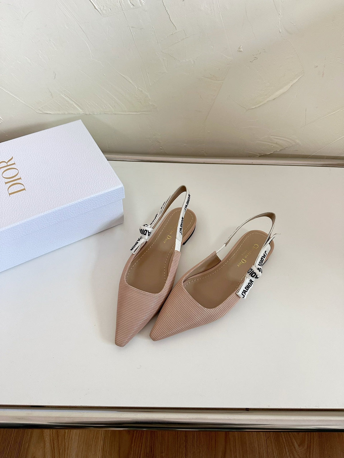 J'ADIOR SLINGBACK FLAT NUDE PINK TECHNICAL FABRIC