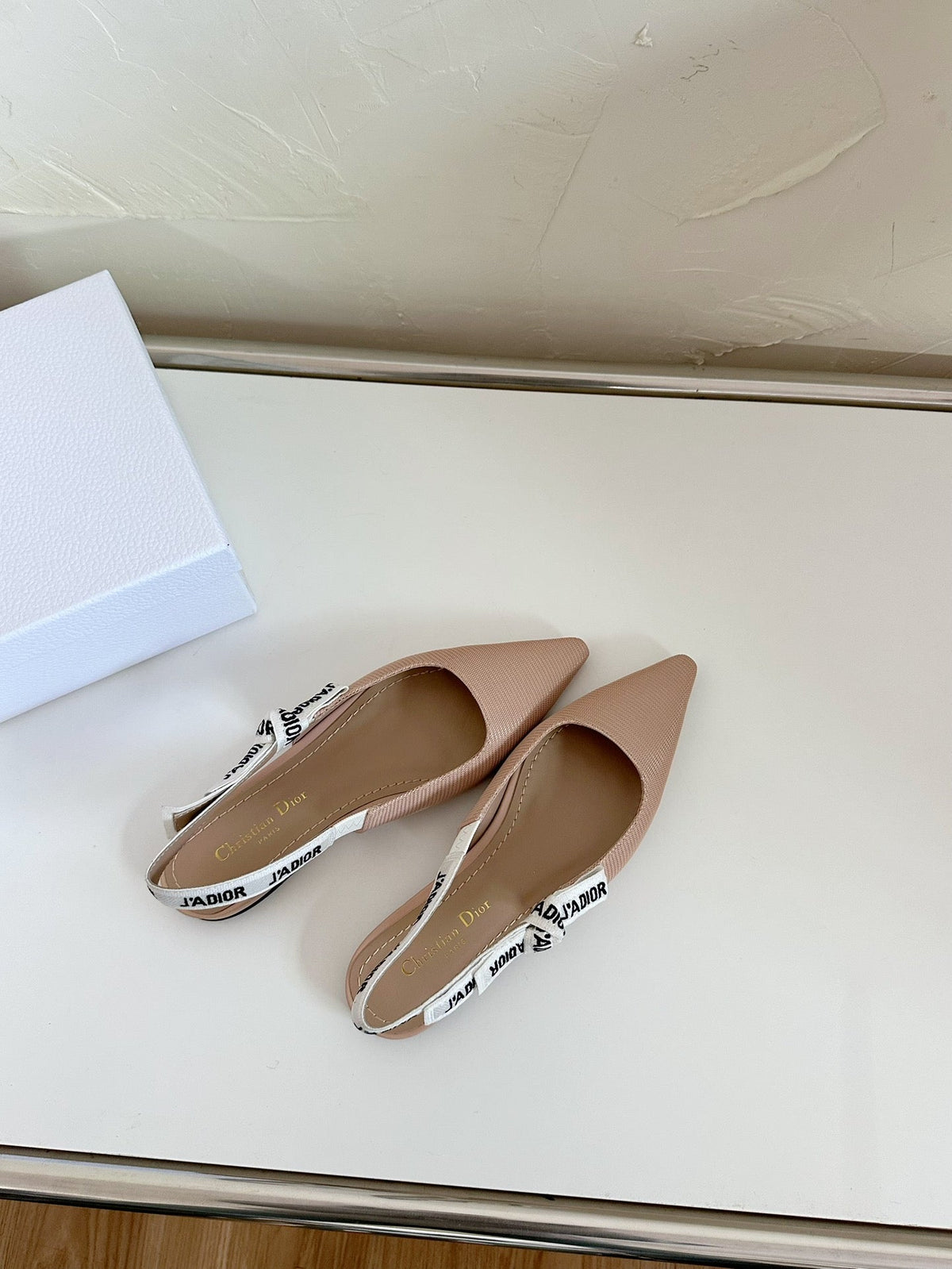 J'ADIOR SLINGBACK FLAT NUDE PINK TECHNICAL FABRIC