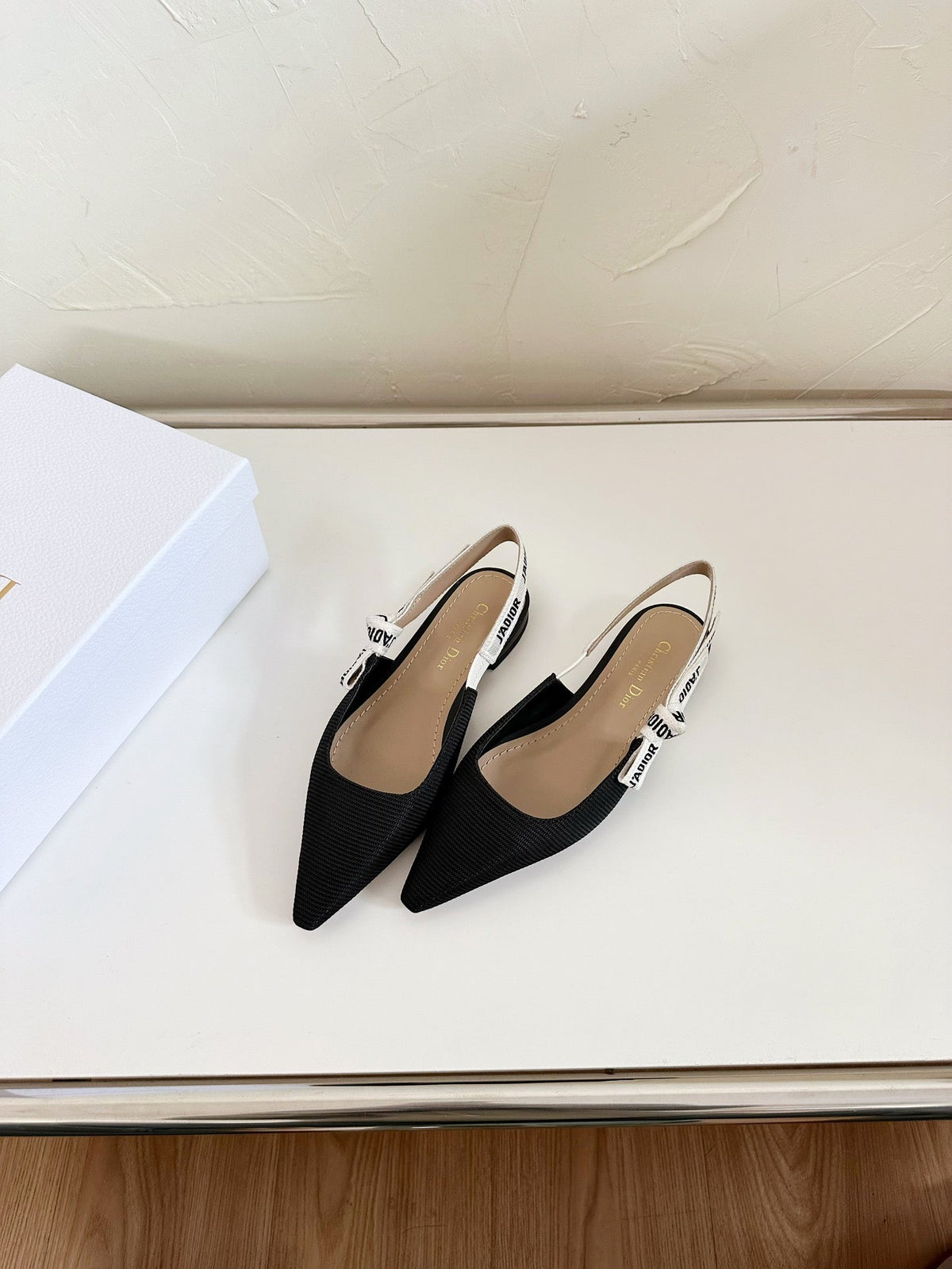 J'ADIOR SLINGBACK FLAT BLACK TECHNICAL FABRIC