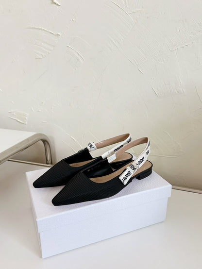 J'ADIOR SLINGBACK FLAT BLACK TECHNICAL FABRIC