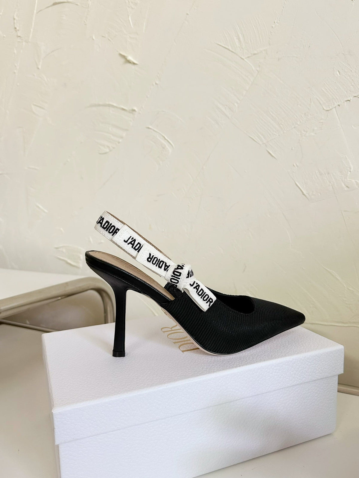 J'ADIOR SLINGBACK PUMP BLACK TECHNICAL FABRIC 10 CM