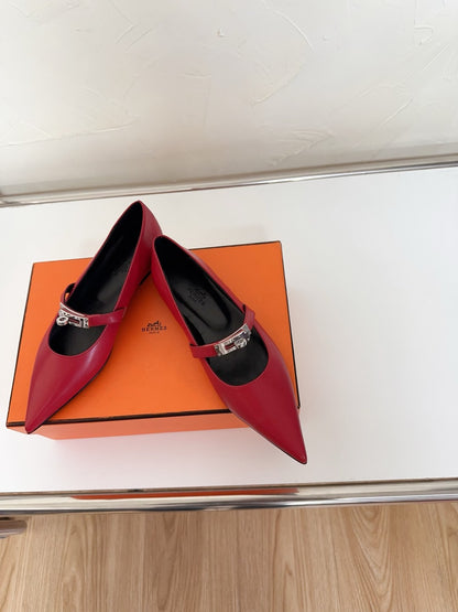 KIARA FLAT PUMP IN RUBY RED CALFSKIN
