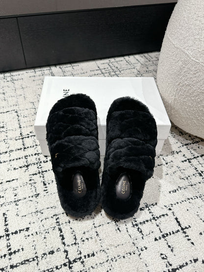 DAD SANDAL MULE IN BLACK SHEARLING