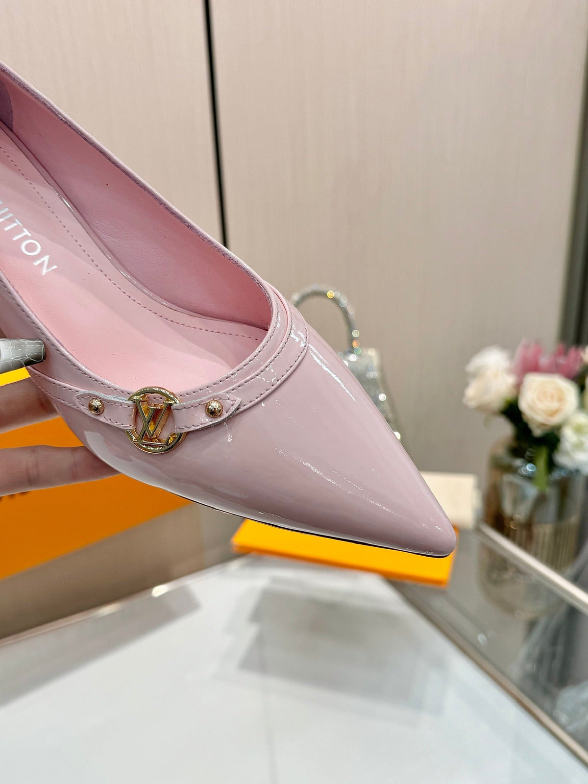 6AM HIGH HEELS 55 MM IN LIGHT PINK PATENT LAMBSKIN