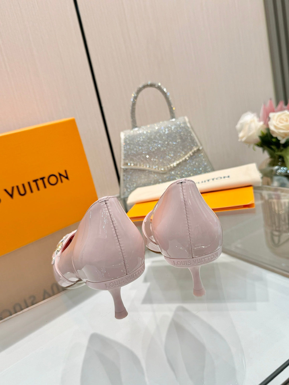 6AM HIGH HEELS 55 MM IN LIGHT PINK PATENT LAMBSKIN