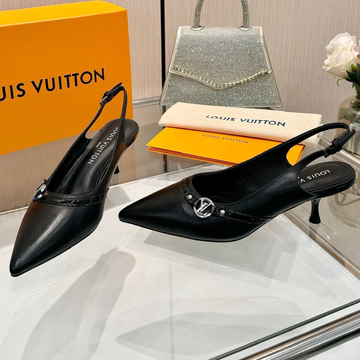 6AM SLINGBACK HIGH HEELS 55 MM IN BLACK LAMBSKIN
