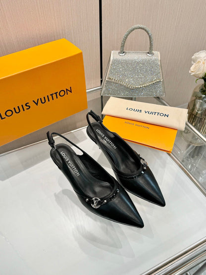 6AM SLINGBACK HIGH HEELS 55 MM IN BLACK LAMBSKIN