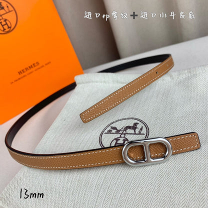 HM MAILLON H BELT BUCKLE & REVERSIBLE CIDER ORANGE LEATHER STRAP 13 MM SILVER HARDWARE