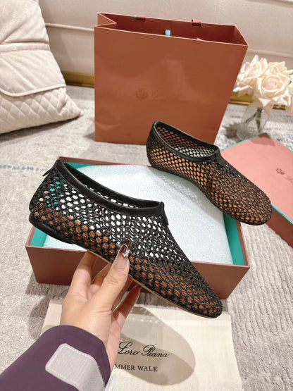 FLAT SHOES IN BLACK MESH FABRIC