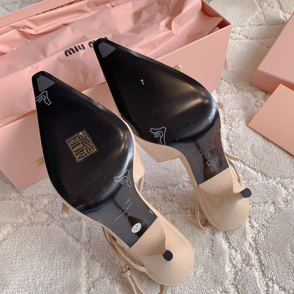 Slingback Ivory Color Leather With Stylized Cross Straps - High heels