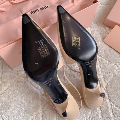 Slingback Ivory Color Leather With Stylized Cross Straps - Mid heels