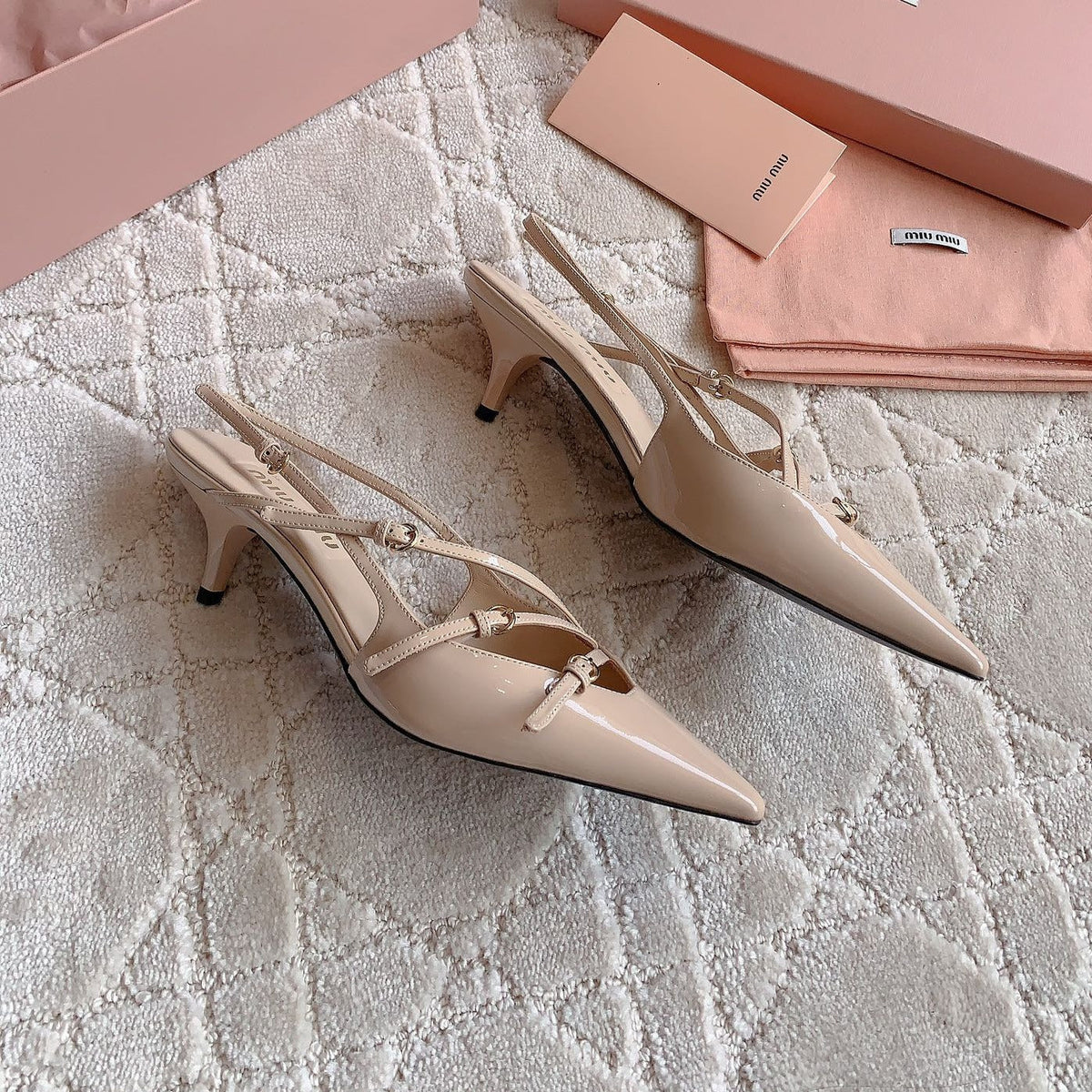 Slingback Ivory Color Leather With Stylized Cross Straps - Mid heels