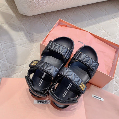 Sandals Black Sheepskin With Horizontal Straps
