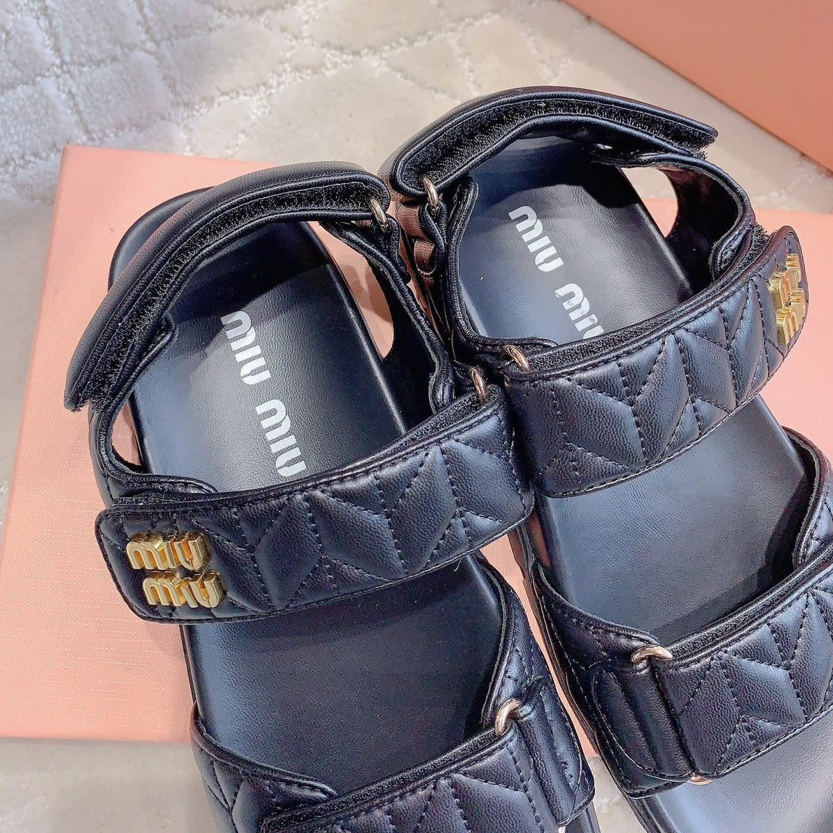 Sandals Black Sheepskin With Horizontal Straps
