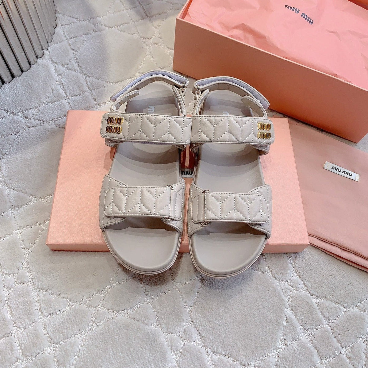 Sandals Beige Sheepskin With Horizontal Straps