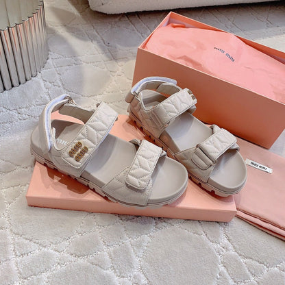 Sandals Beige Sheepskin With Horizontal Straps