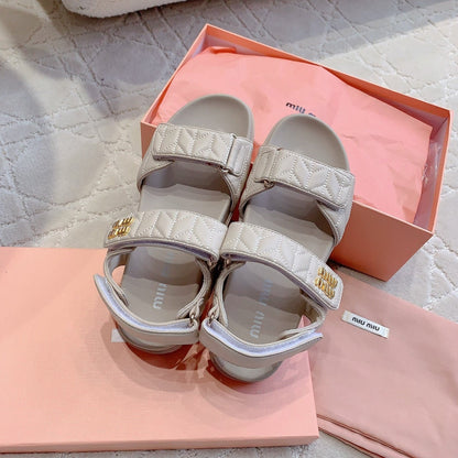 Sandals Beige Sheepskin With Horizontal Straps