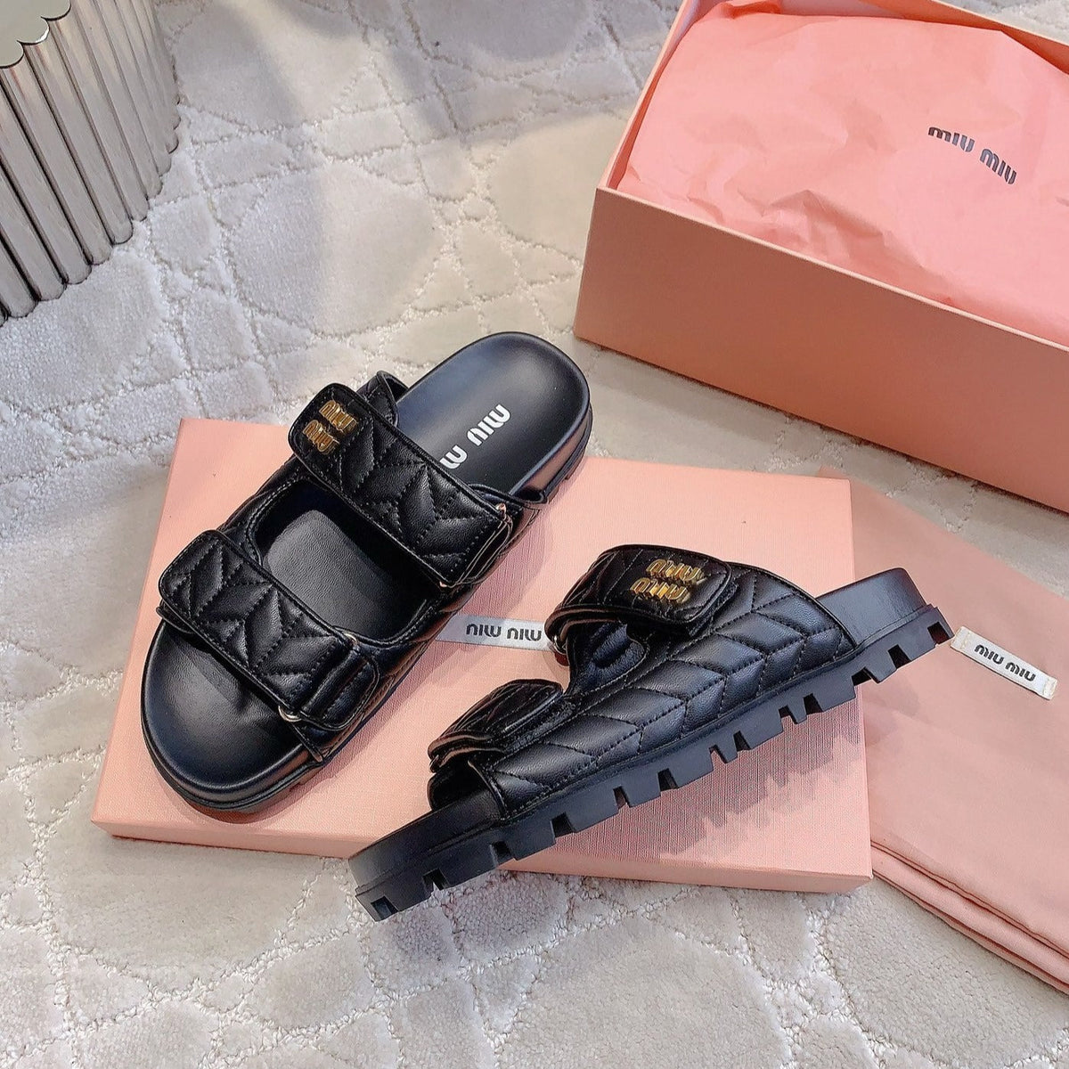 Black Stylized Slippers Sheepskin