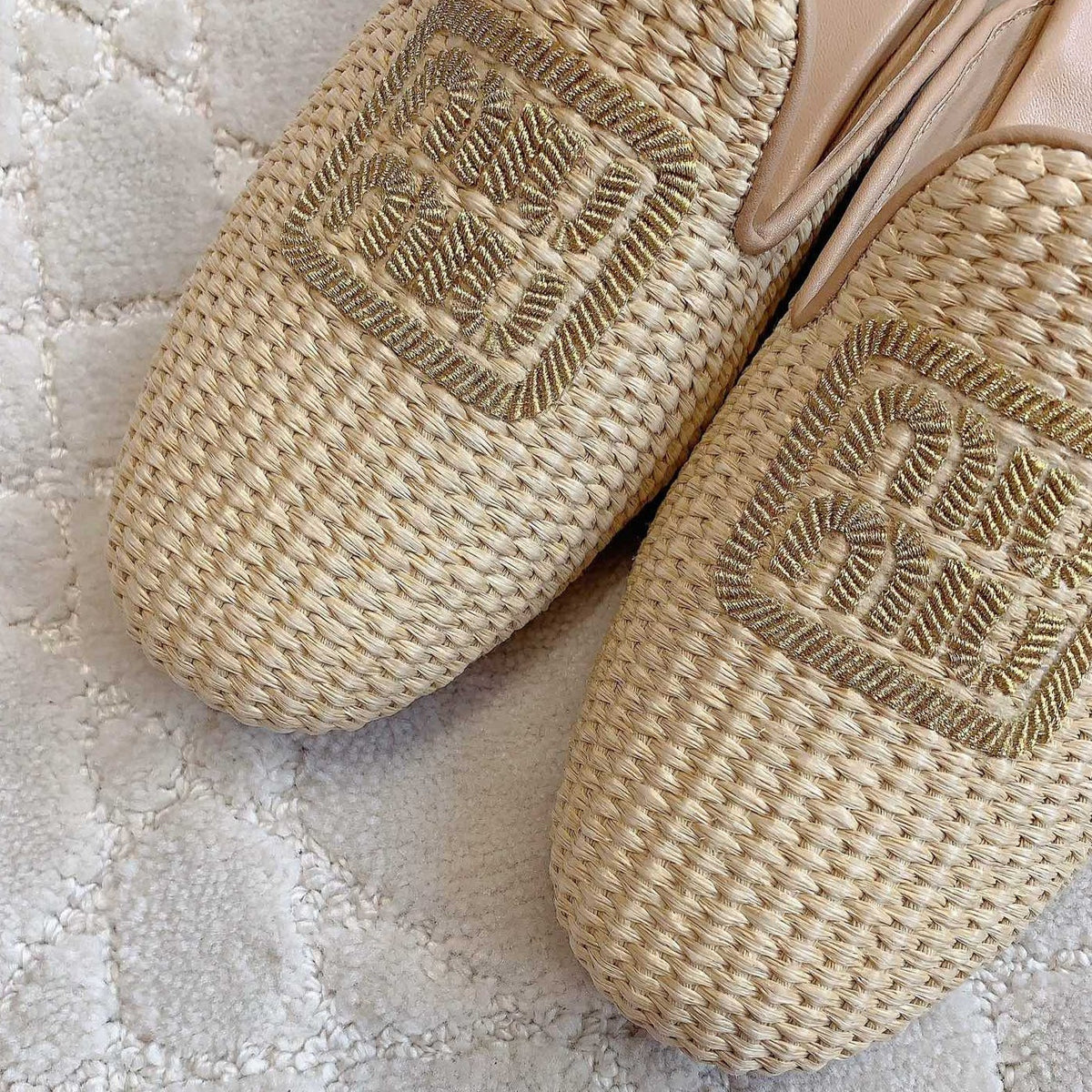 MULES SLIPPERS BEIGE COLOR STRAW WOVEN