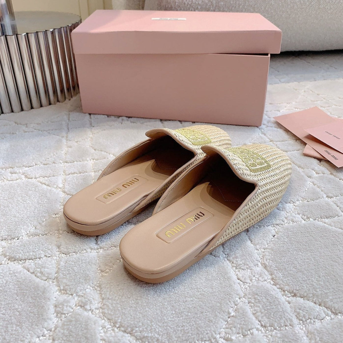 MULES SLIPPERS BEIGE COLOR STRAW WOVEN