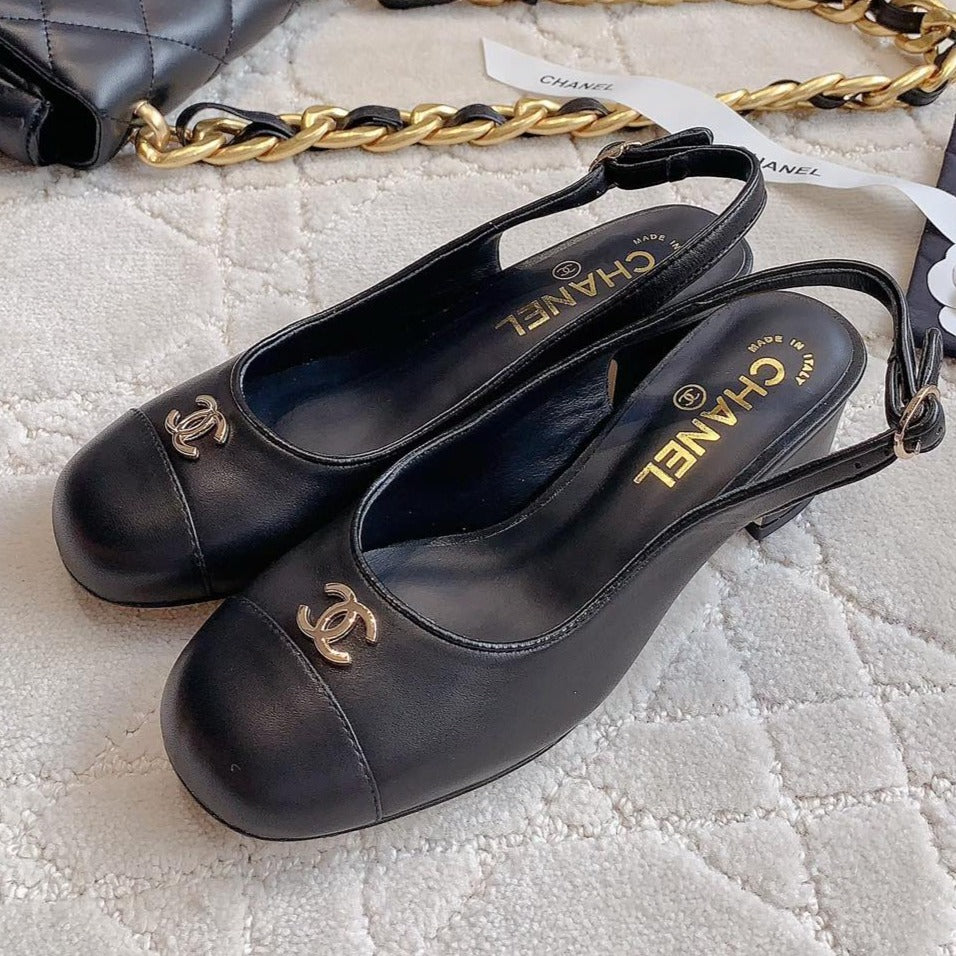 SLINGBACKS 45 IN BLACK SHEEPSKIN