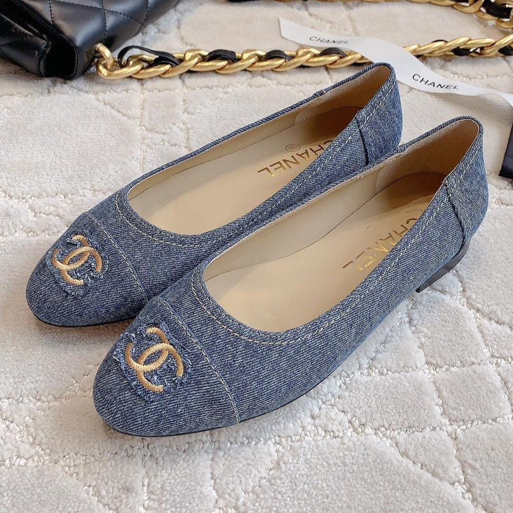 BALLET FLATS IN AEGEAN BLUE DENIM