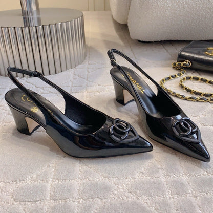 HIGH SLINGBACKS 65 MM IN BLACK PATENT CALFSKIN