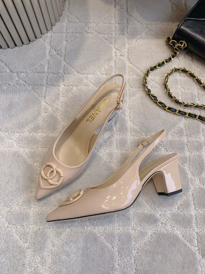 HIGH SLINGBACKS 65 MM IN BEIGE CREAM PATENT CALFSKIN