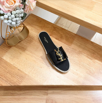 SL YVES LOGO SLIPPER BLACK CALFSKIN