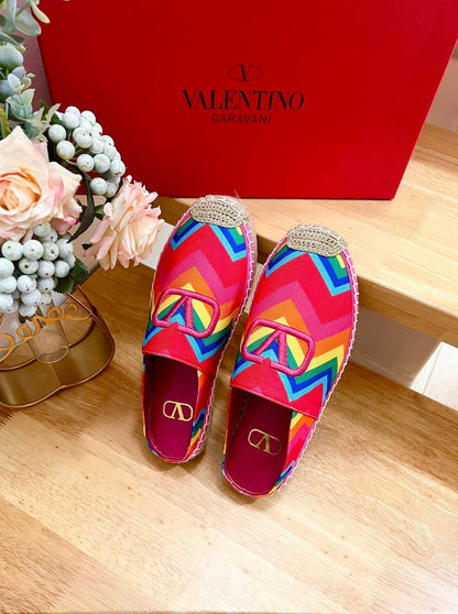 GARAVANI PRINTED COLORFUL CANVAS MULE WITH EMBROIDERED LOGO