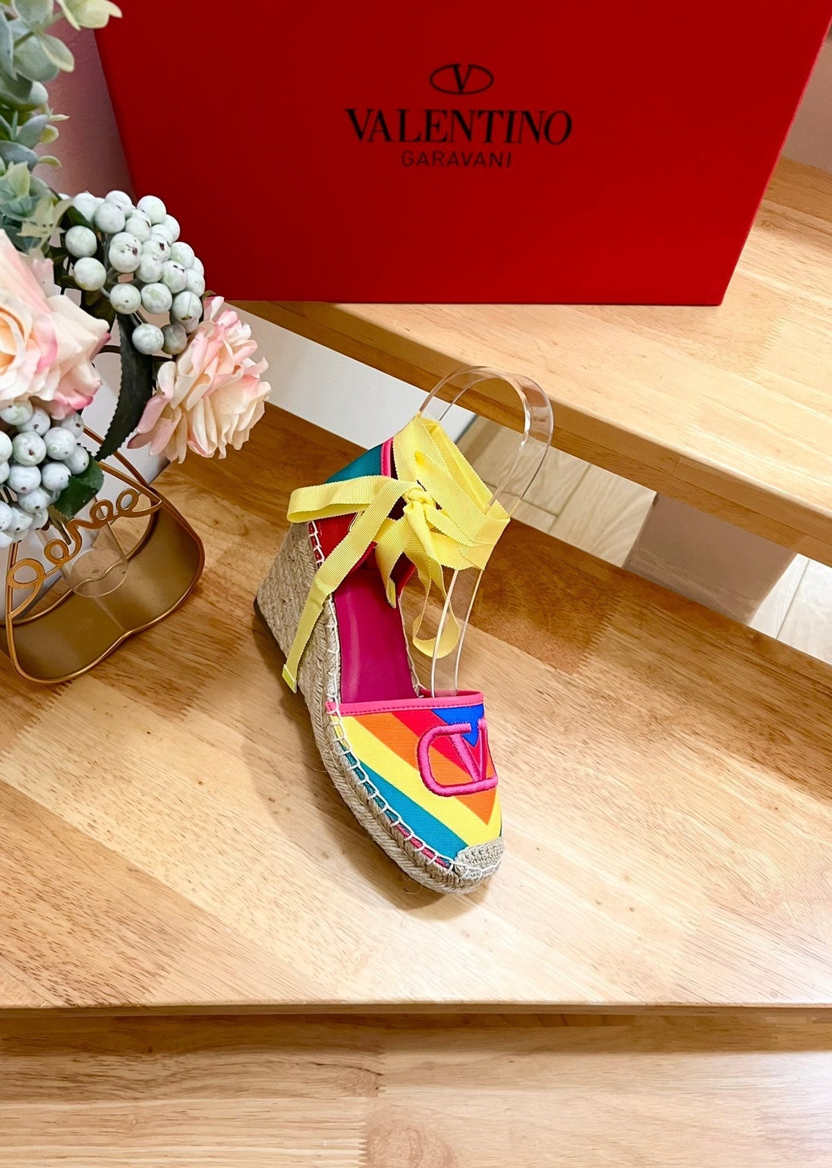GARAVANI PRINTED COLORFUL CANVAS HIGH SANDAL 95 MM WITH EMBROIDERED LOGO