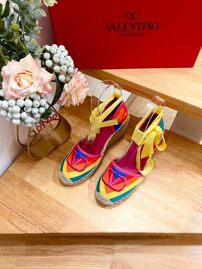 GARAVANI PRINTED COLORFUL CANVAS HIGH SANDAL 95 MM WITH EMBROIDERED LOGO