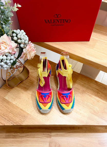 GARAVANI PRINTED COLORFUL CANVAS HIGH SANDAL 95 MM WITH EMBROIDERED LOGO