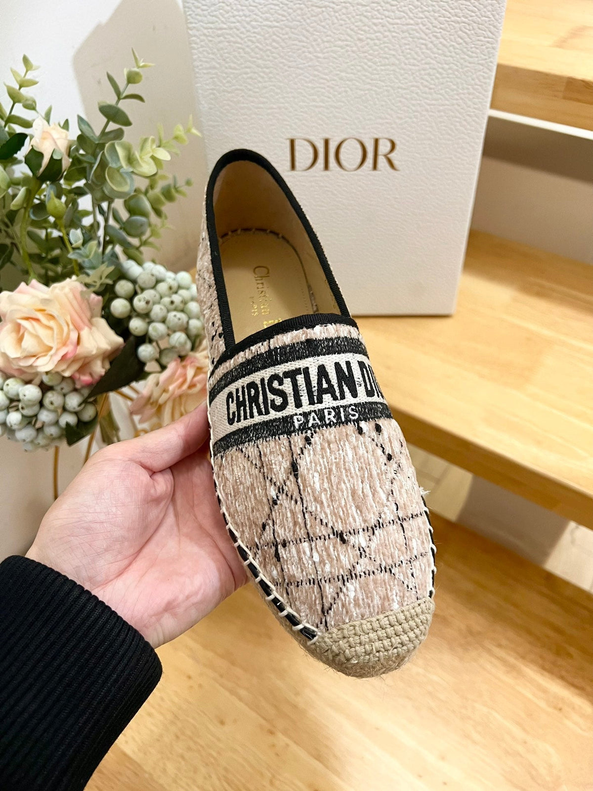 GRANVILLE ESPADRILLE TAN BEIGE OBLIQUE EMBROIDERED COTTON