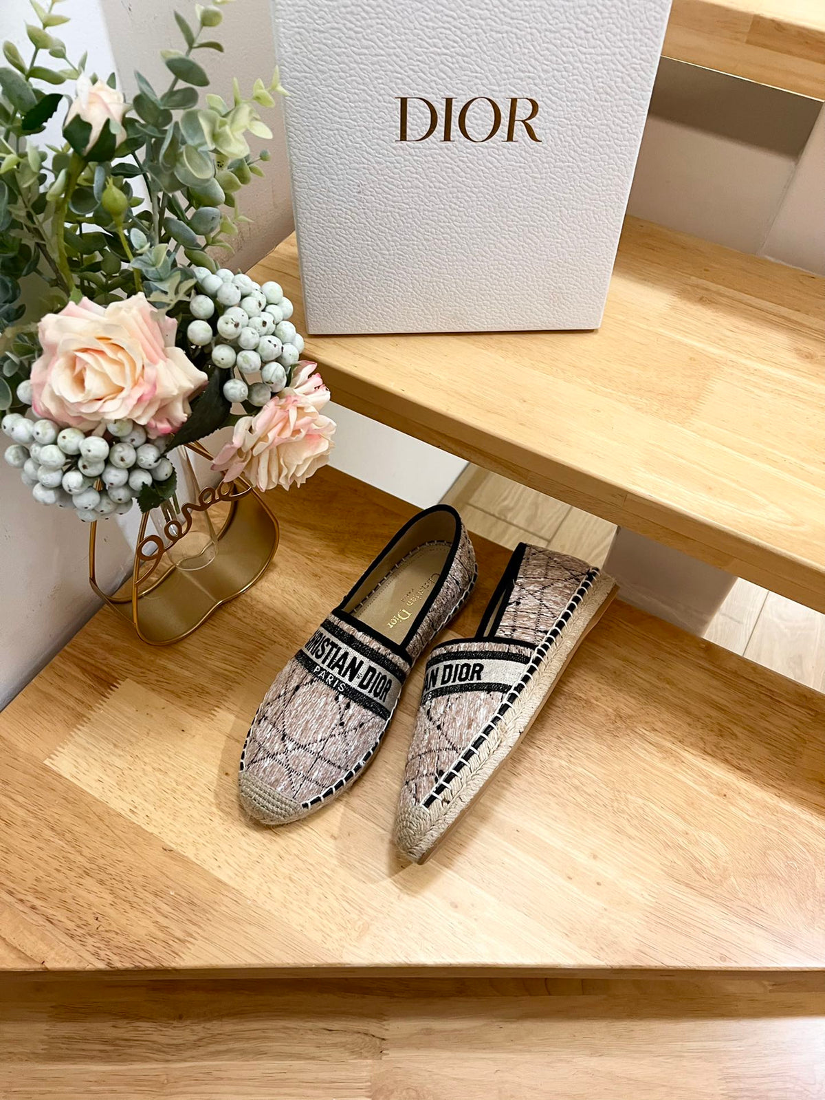 GRANVILLE ESPADRILLE TAN BEIGE OBLIQUE EMBROIDERED COTTON