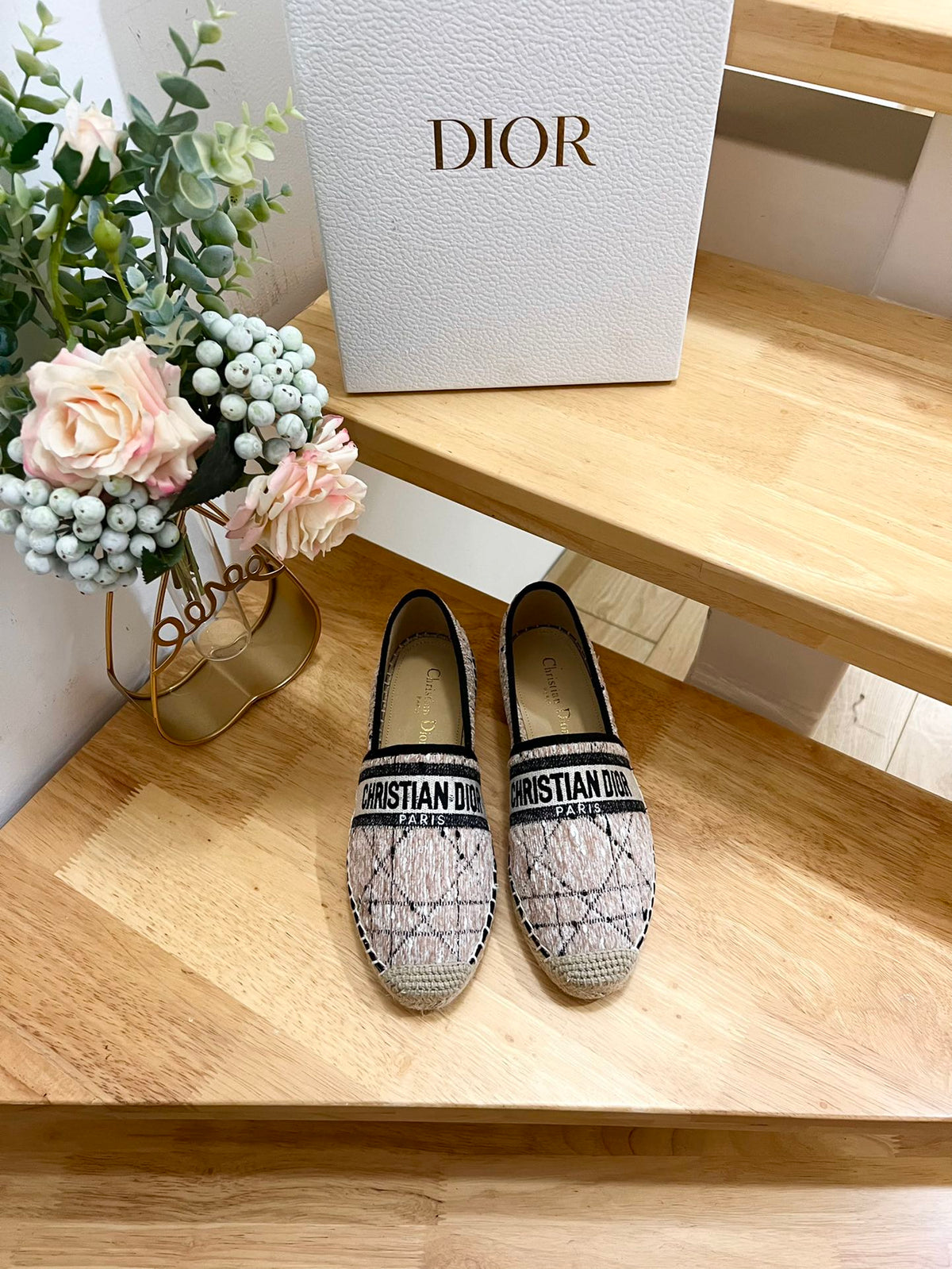 GRANVILLE ESPADRILLE TAN BEIGE OBLIQUE EMBROIDERED COTTON