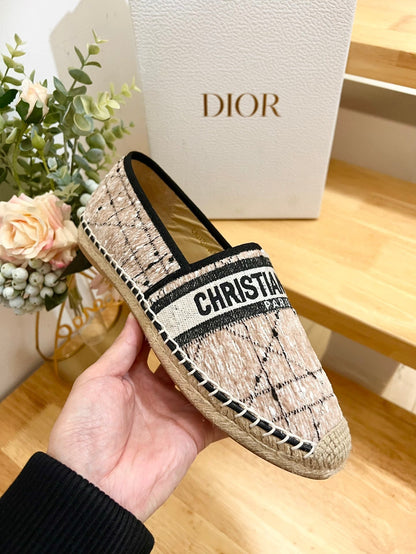 GRANVILLE ESPADRILLE TAN BEIGE OBLIQUE EMBROIDERED COTTON