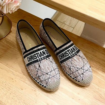 GRANVILLE ESPADRILLE TAN BEIGE OBLIQUE EMBROIDERED COTTON
