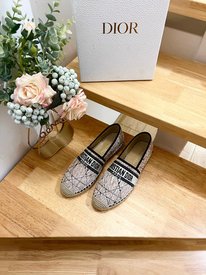 GRANVILLE ESPADRILLE TAN BEIGE OBLIQUE EMBROIDERED COTTON