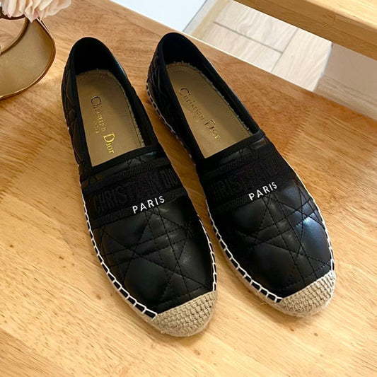 GRANVILLE ESPADRILLE BLACK QUILTED CANNAGE CALFSKIN