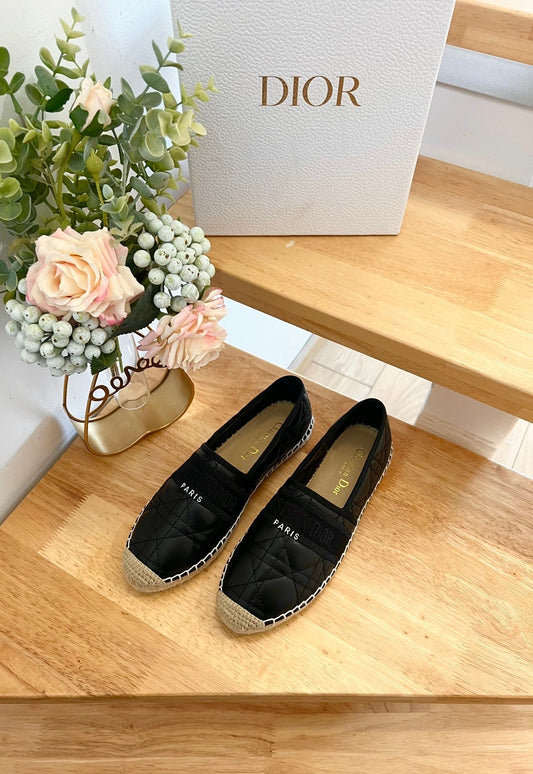 GRANVILLE ESPADRILLE BLACK QUILTED CANNAGE CALFSKIN