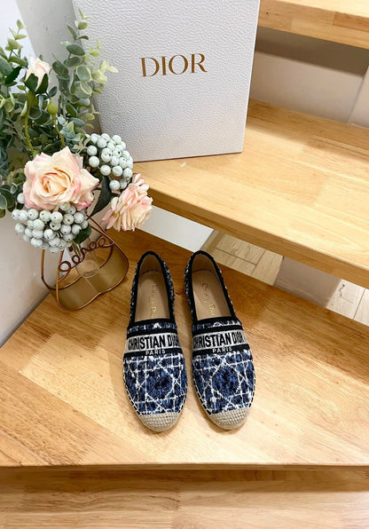 GRANVILLE ESPADRILLE NAVY BLUE OBLIQUE EMBROIDERED COTTON